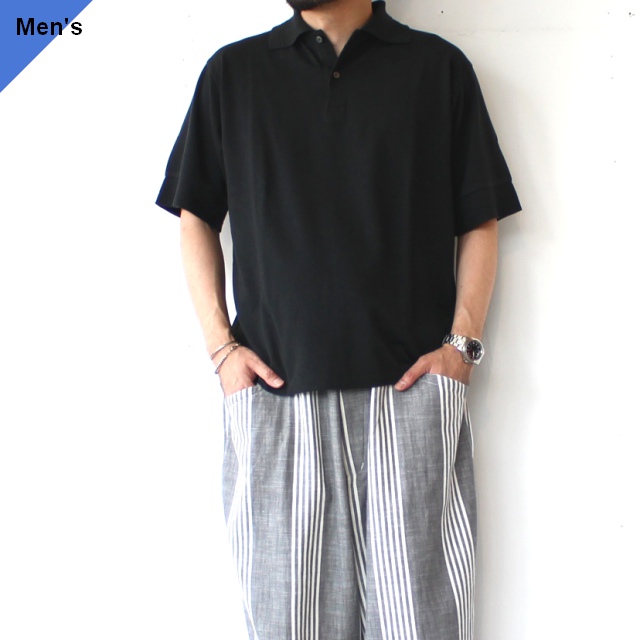 Siora コットンリネン鹿の子ポロ / Cotton linen moss stitch S/S polo　（Black）