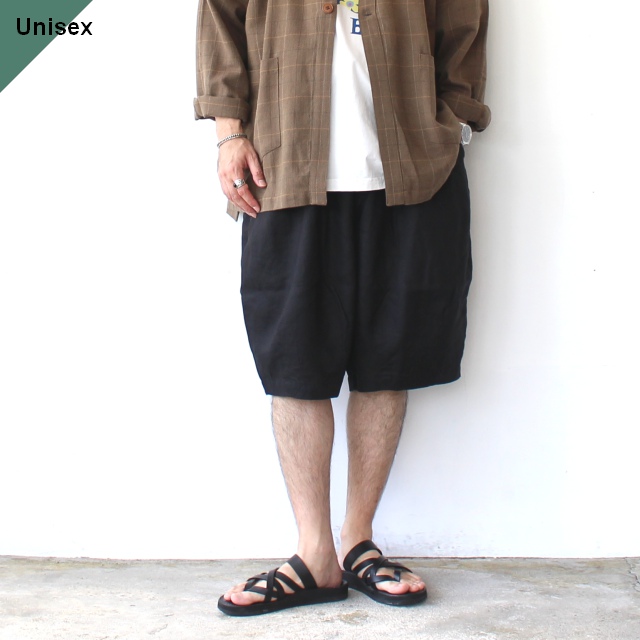 HARVESTY リネンイージーサーカスショーツ 40s-Linen Canvas Circus Shorts (Black)