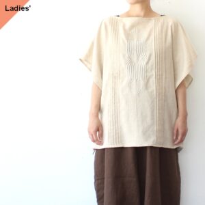 Bohemians 綿麻バックサテン-ポルト刺繍スクエアシャツ / Cotton-Linen Porte EMB Square Shirt　（Natural）