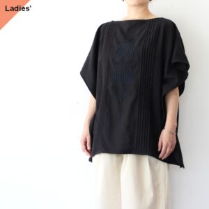 Bohemians 綿麻バックサテン-ポルト刺繍スクエアシャツ / Cotton-Linen Porte EMB Square Shirt　（Black）