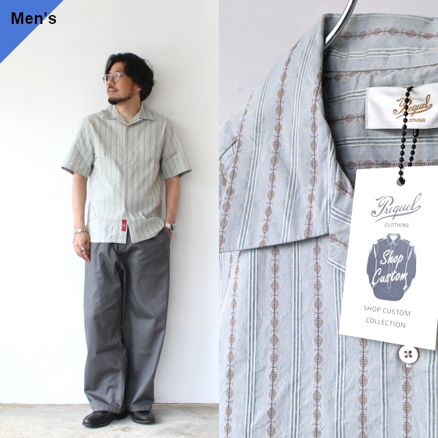 PREQUEL ストライプオープンカラーシャツ Short Sleeves Open Collar Shirt / SHOP Custom Collection (Blue)