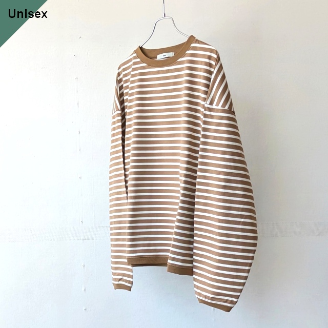 amne ハイゲージボーダーワイドクルー TWISTED BORDER Long sleeve tee　（Camel×Natural）