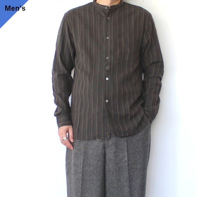 Orgueil ストライプバンドカラーシャツ Grandpa Shirt / OR-5132 (Charcoal)
